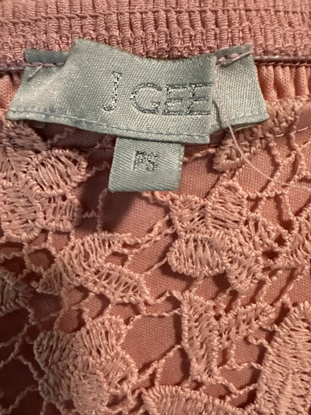 J Gee Pink Crochet Lace Puff Sleeve Boho Cottagecore Dress Petite Small - Picture 6 of 9